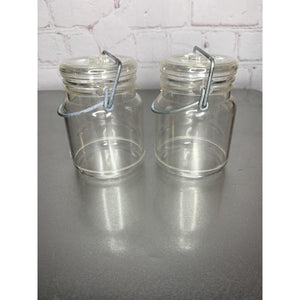 Vintage Wire Bale Clear Plastic Canister Salt & Pepper Shakers Hong Kong