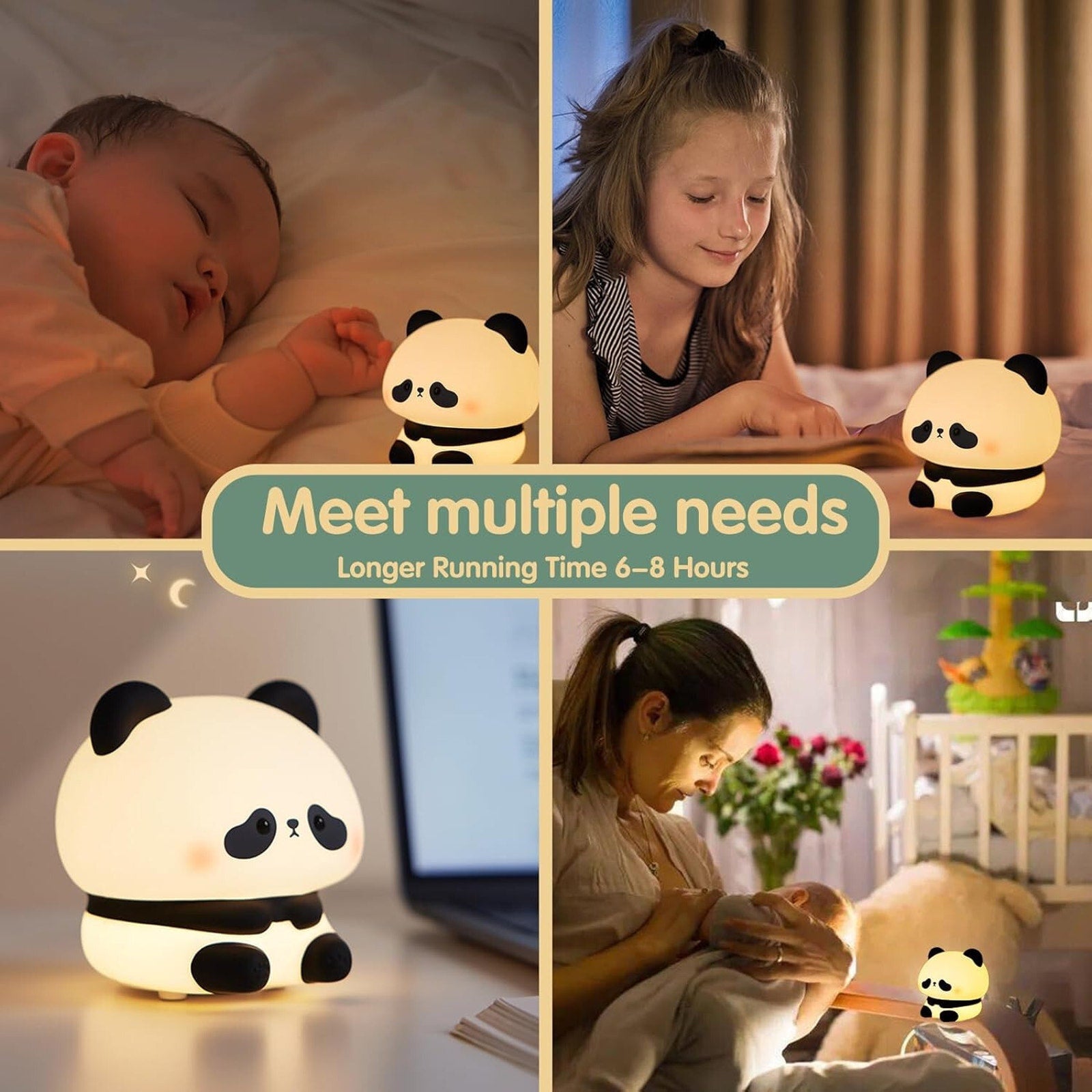 Panda Night Light, LED Squishy Cute Lamp, Night Light for Kids, Silicone