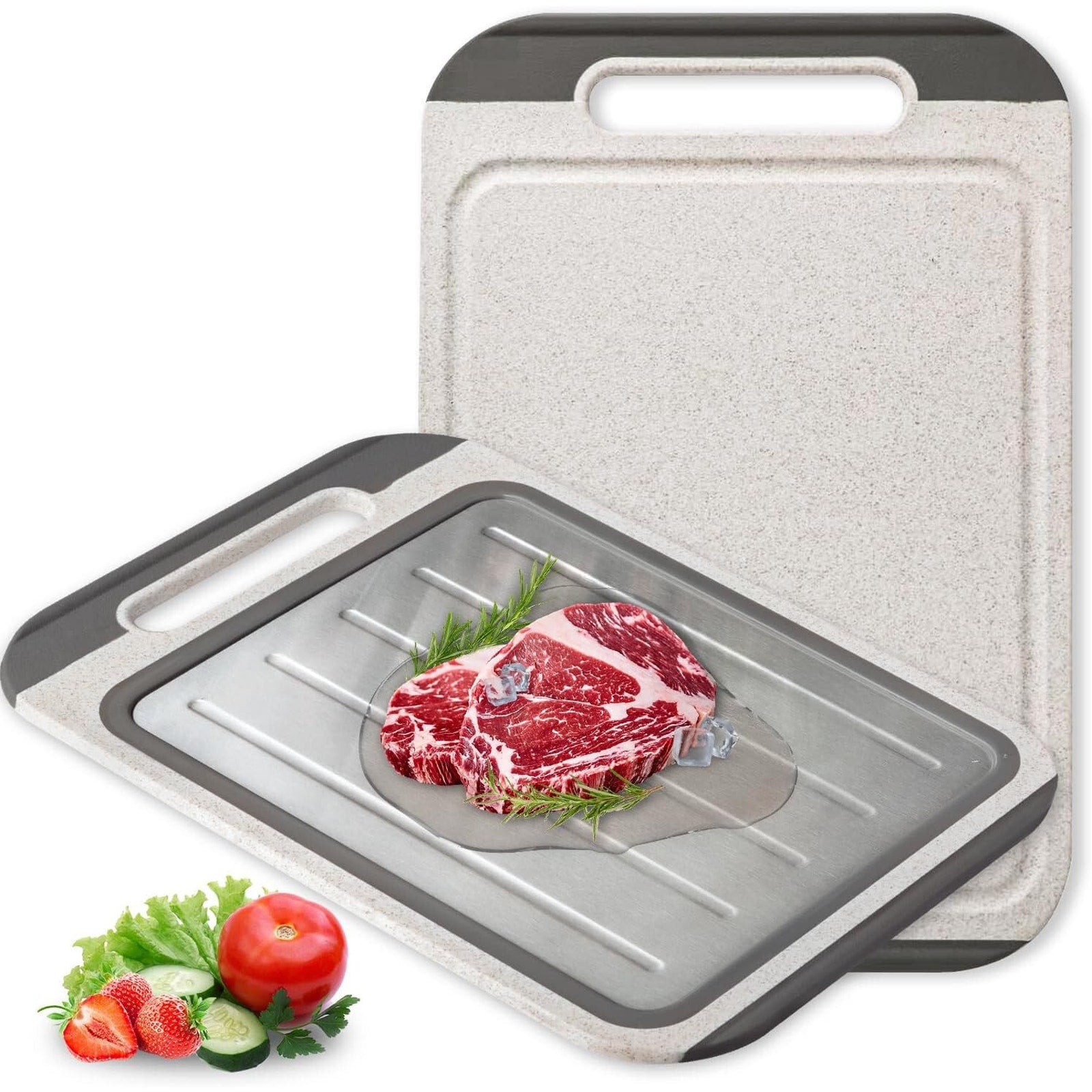 Double Sided Meat Cutting Board, Diversion Groove, Grater, Anti-slip, Easy Clean