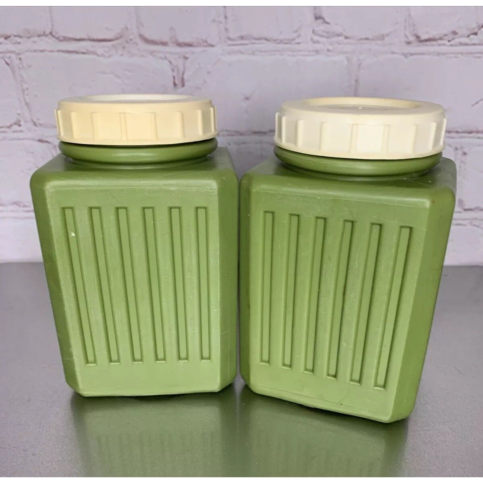 Vintage Bee Plastics Salt & Pepper Shakers Avocado Green Large 1960s