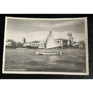 Lake Gardi Sirmione People in Sail Boat Italy RPPC Vintage Postcard