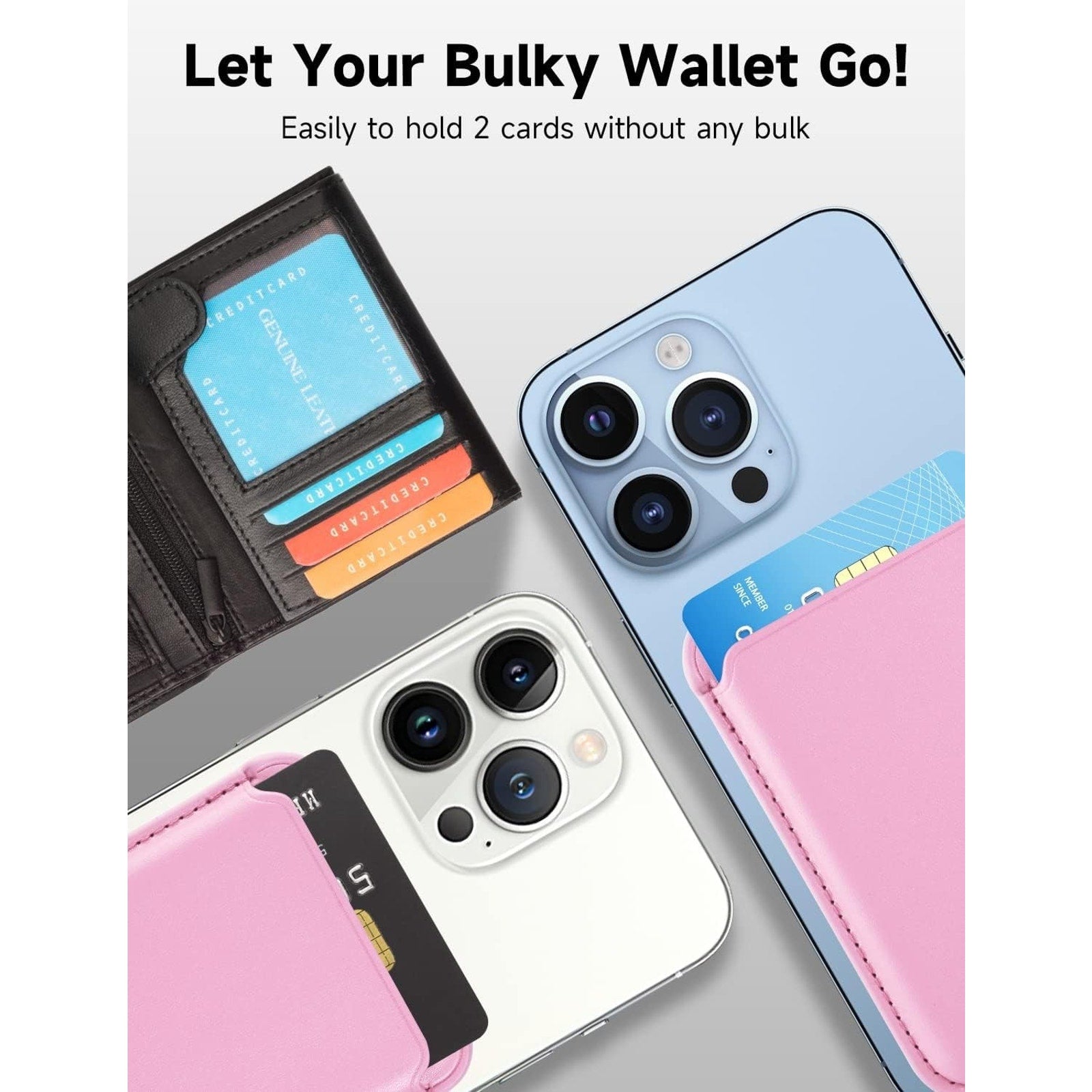 Magnetic Card Wallet Holder w/MagSafe for iPhone 15, 14, 13,Max/Plus/Pro-Pink