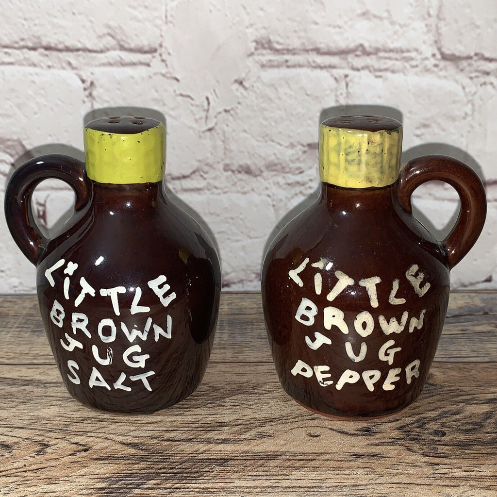 Vintage Little Brown Jug Salt & Pepper Shakers Ceramic Japan