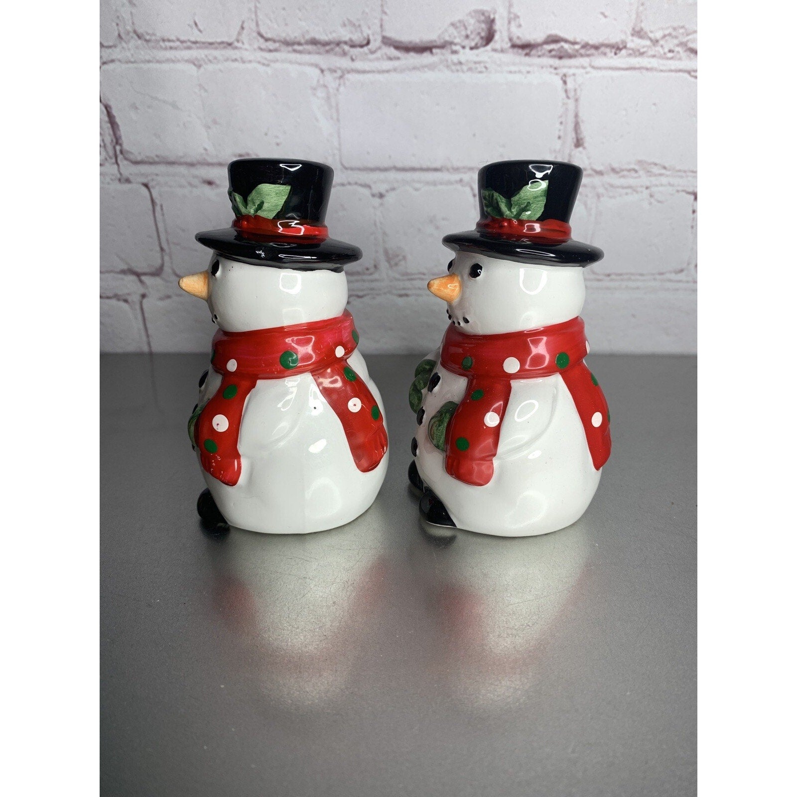 Vintage AMC NY Ceramic Snowman Salt & Pepper Shakers Taiwan 1980s