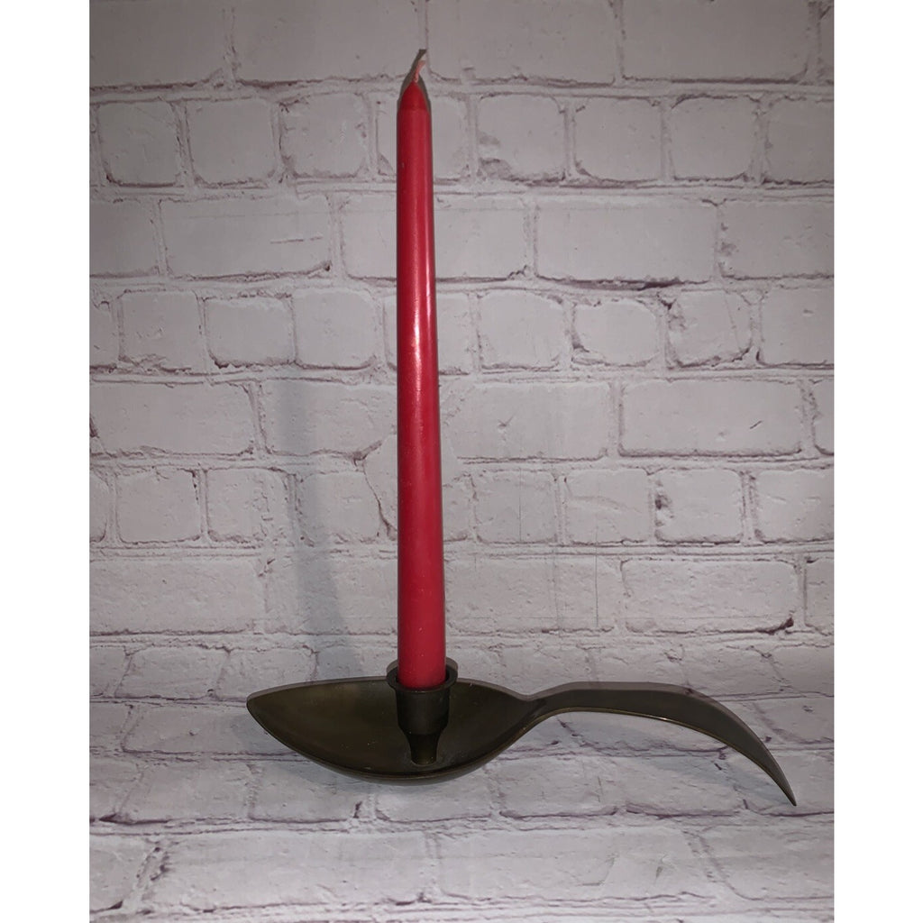 Vintage Brass Chamberstick Spoon Candle Holder Unique Centerpiece
