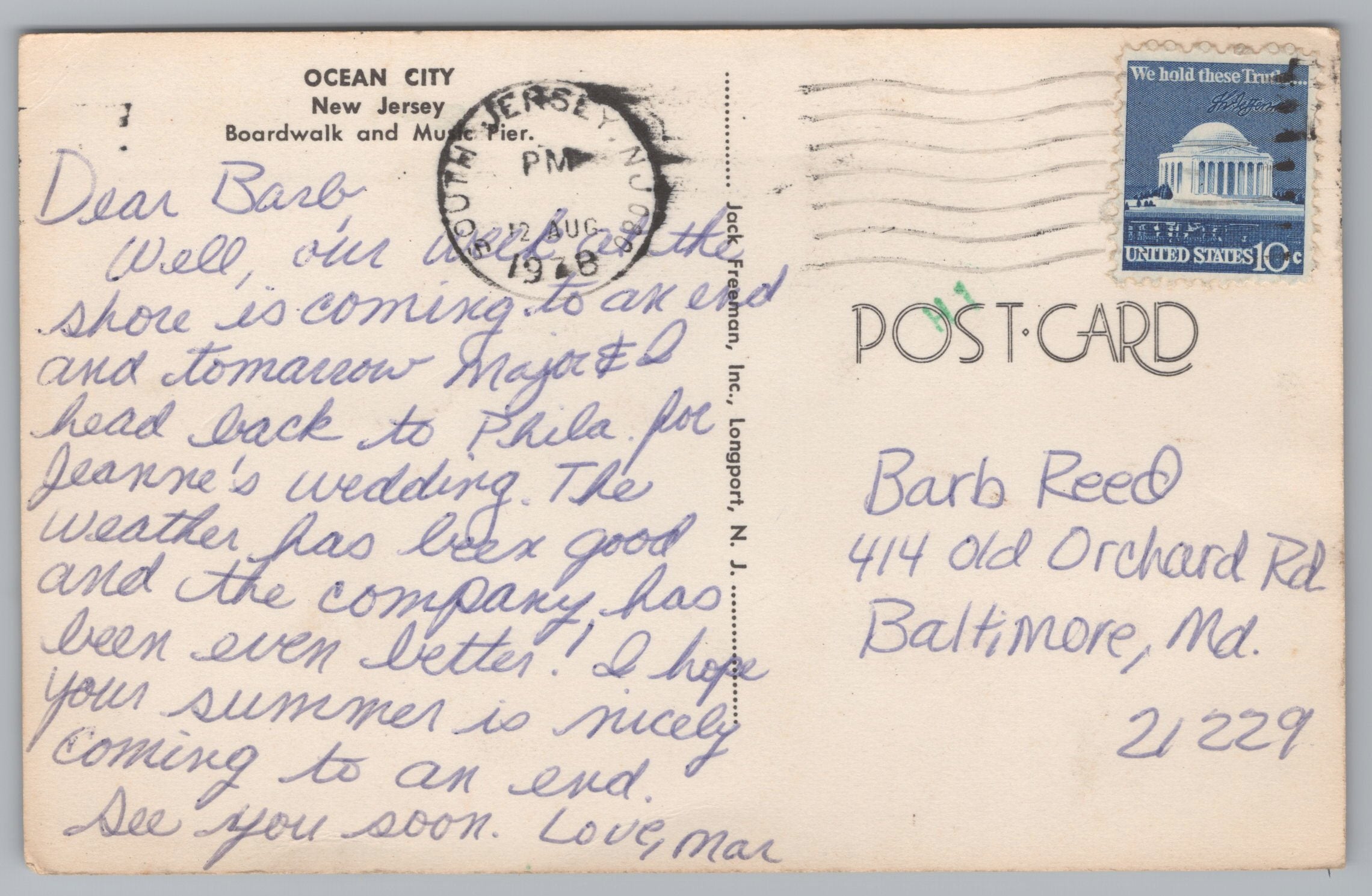 On The Boardwalk Of Ocean City, New Jersey, USA, Vintage Post Card.