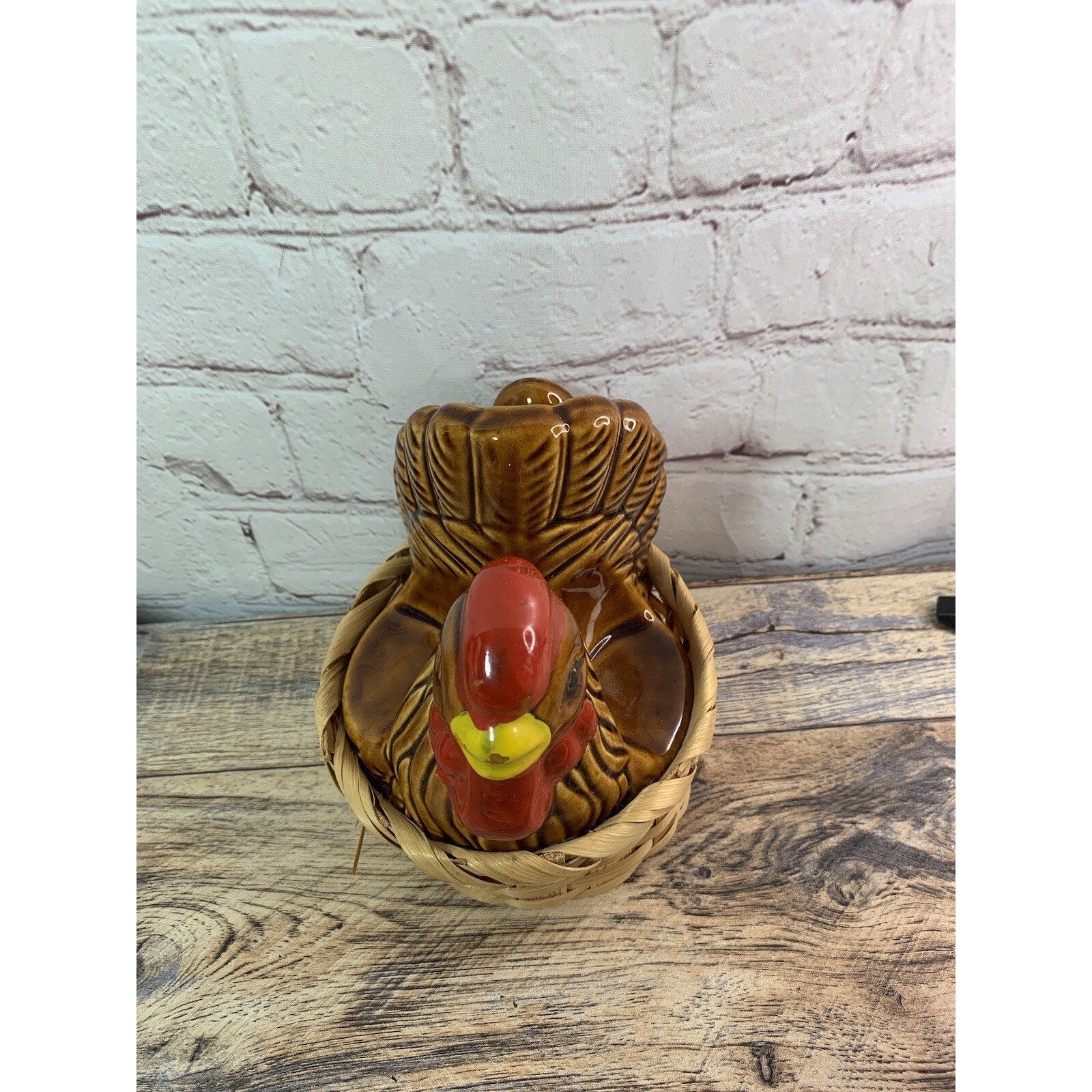 Ceramic Chicken Hen In Basket Salt Pepper Shaker Napkin Holder Brown Giftco