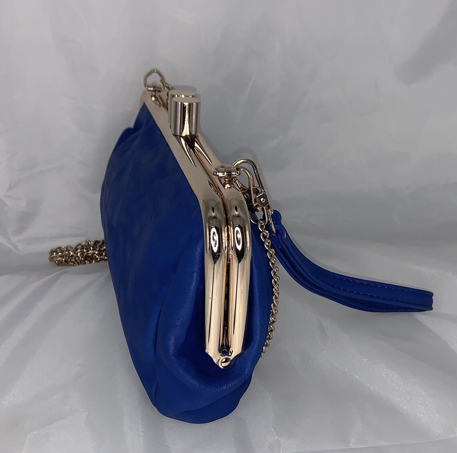 Navy/Royal Blue Faux Leather Clutch Evening Handbag w/Chain Shoulder Strap