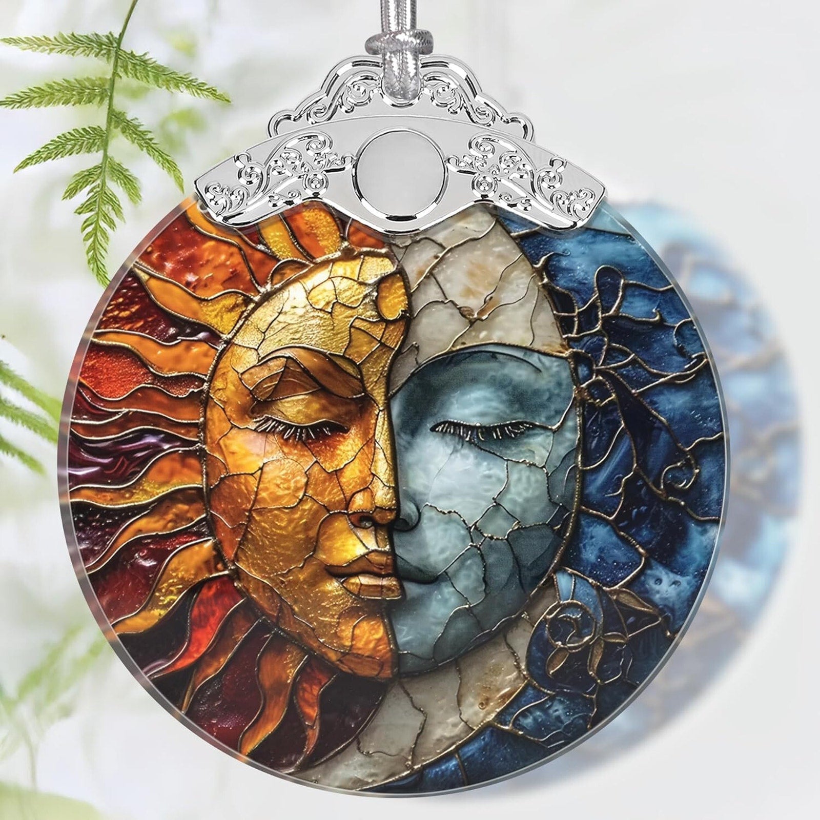 Stained Glass Sun and Moon Coexis 2025 Hanging Christmas Tree Ornament