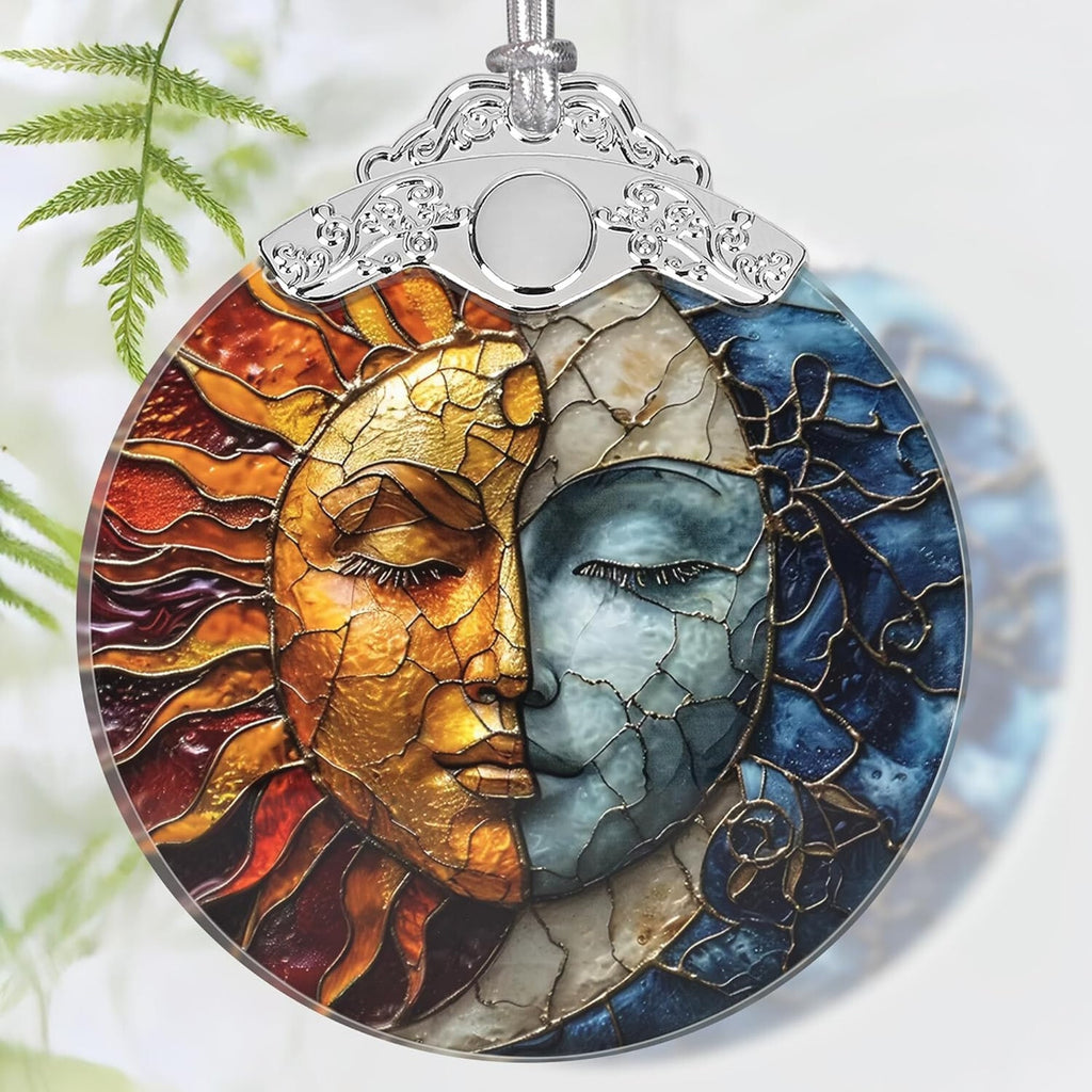 Stained Glass Sun and Moon Coexis 2025 Hanging Christmas Tree Ornament