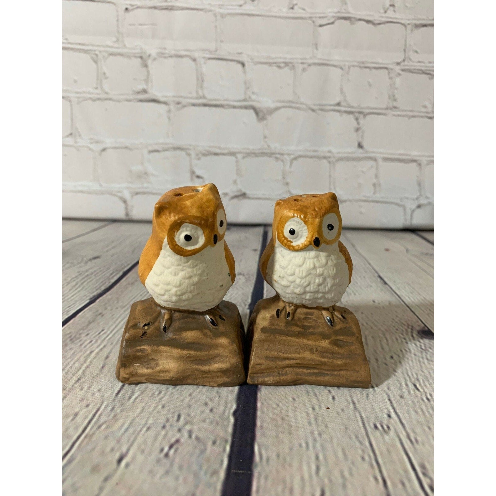 Vintage Ceramic Owls on a Tree Branch Salt & Pepper Shakers- Taiwan 1970’s