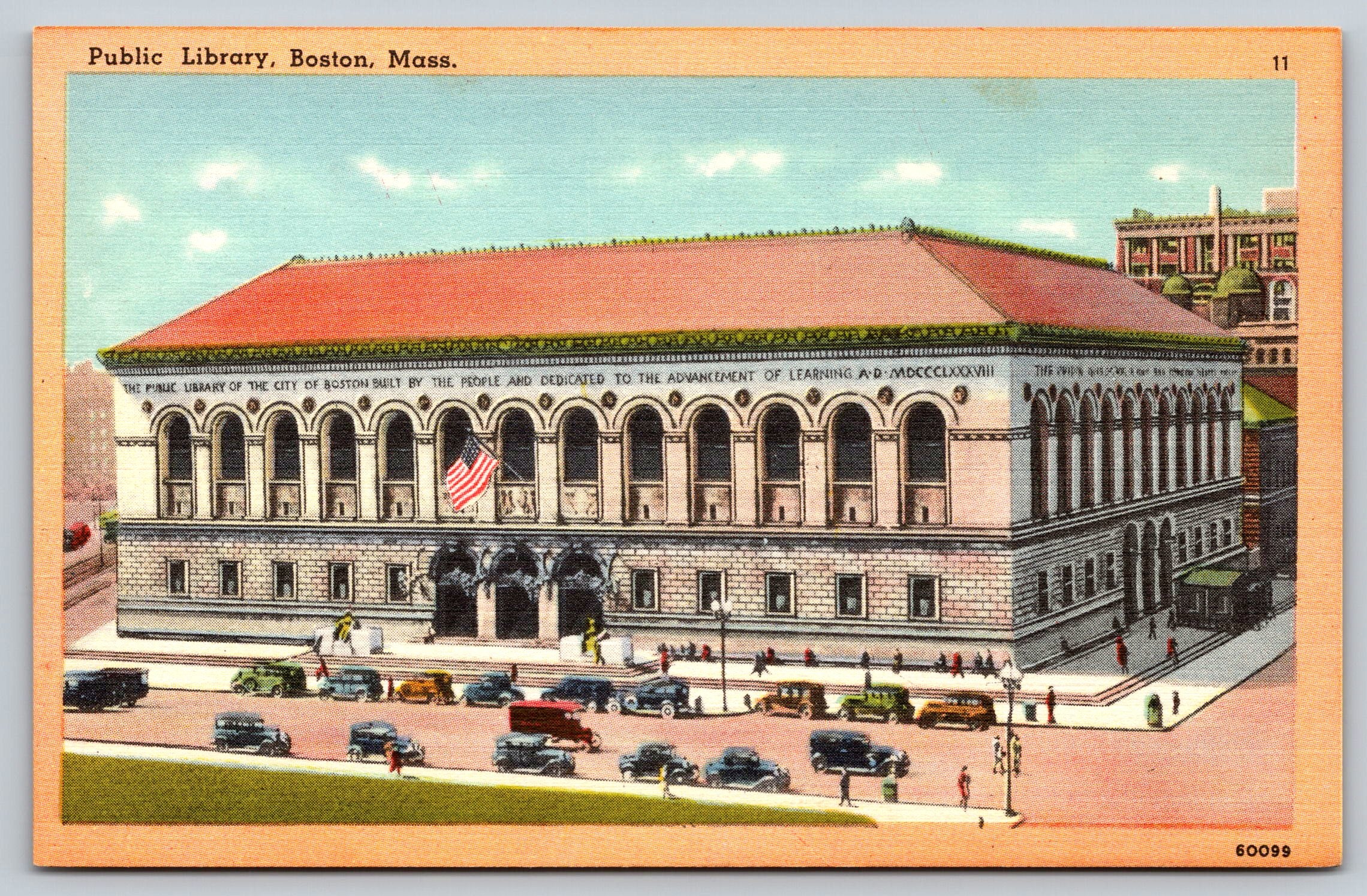 Public Library, Boston, Massachusetts, USA, Vintage Post Card