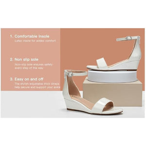 Girls Wedge Heel, Open Toe, Ankle Buckle Strap, Faux Patent Leather Dress Sandal
