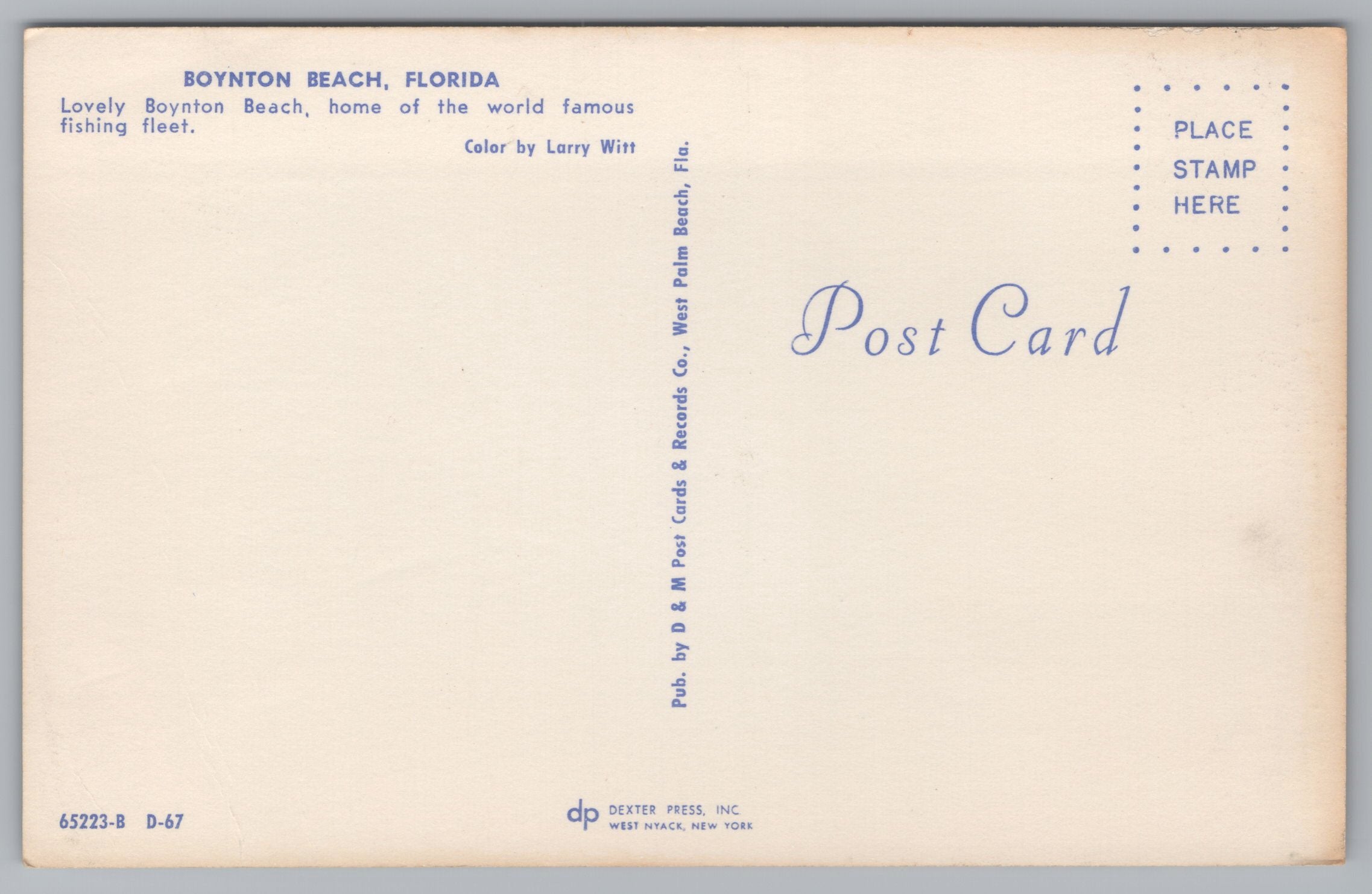 Summer Day At Boynton Beach, Florida, USA, Vintage Post Card