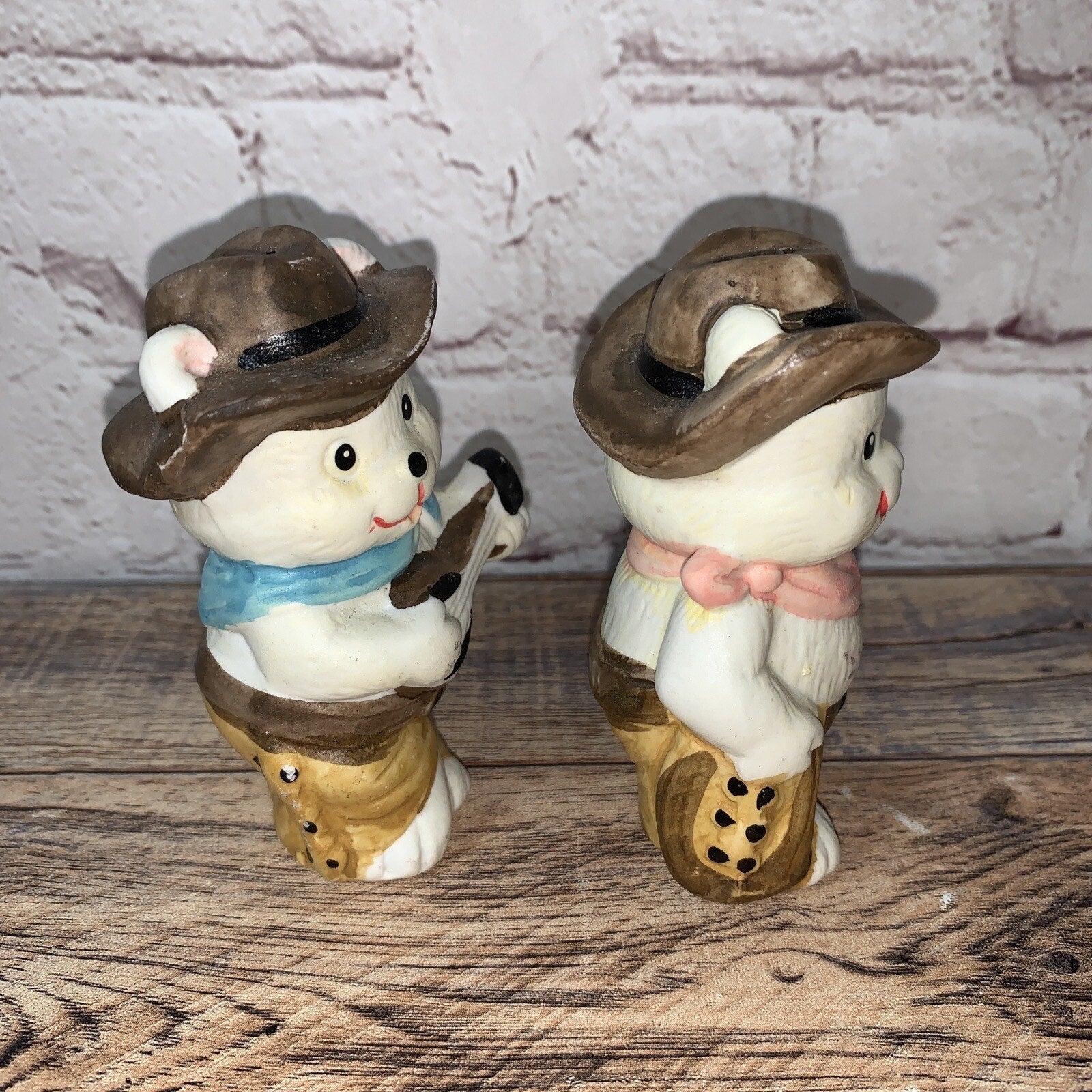Vintage Cowboy Bears Salt & Pepper Shakers, Lasso Banjo