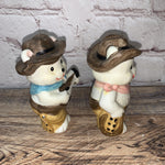 Vintage Cowboy Bears Salt & Pepper Shakers, Lasso Banjo