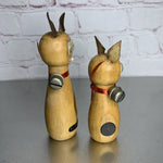 Vintage Wooden Enesco Magnetic Cat Couple Salt & Pepper Shakers Japan
