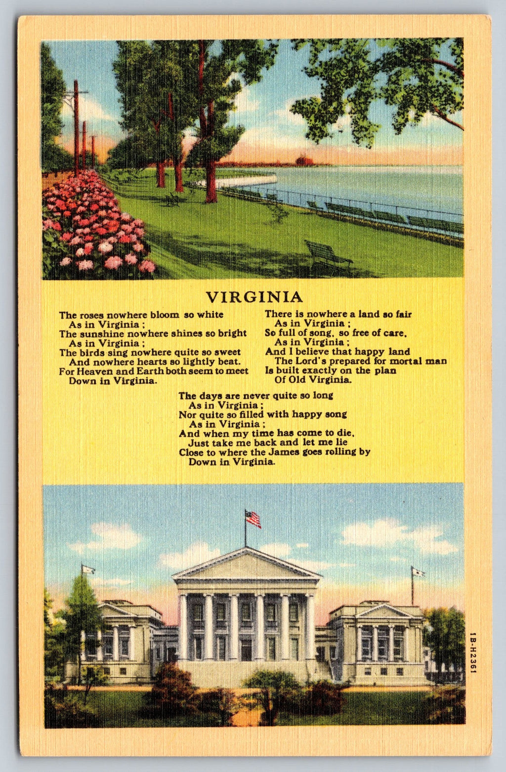Lyrics To An Old Song About Virginia, 2 Various Locations, USA, Vintage Post Card