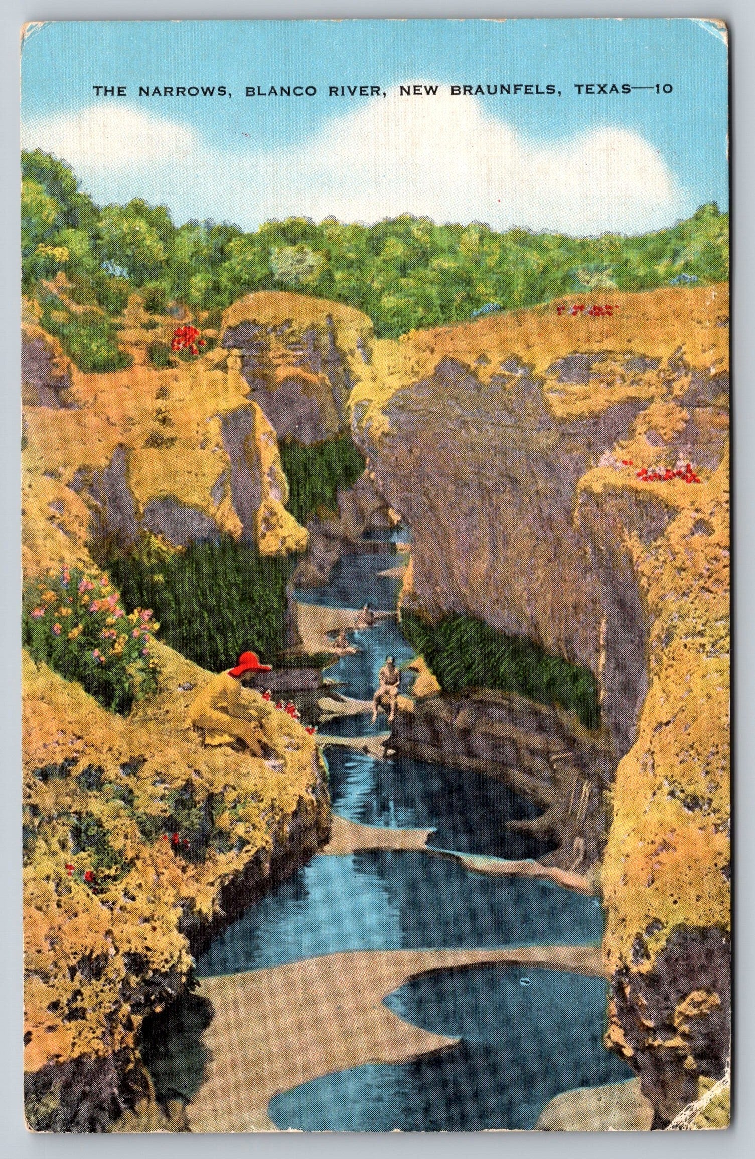 The Narrows, Blanco River, New Braunfels, Texas, Vintage Post Card