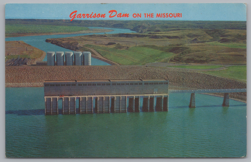 Garrison Dam, Missouri River, Vintage Post Card.