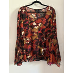 Ashley Stewart Size (22/24) Colorful Earth Tone Floral 3/4 Bell Sleeve Blouse