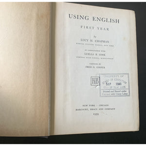 Using English First Year 1939 Chapman Harcourt, Brace & Co. Hardcover