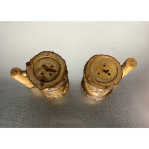 Vintage Bark Wood Salt & Pepper Shakers Pine Cones and Berries Rustic Christmas