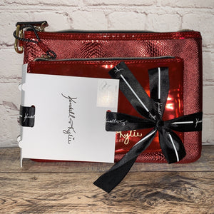 Kendall + Kylie Envelope Clutch Cosmetic Zip Pouch Gift Pack Patent Red Set