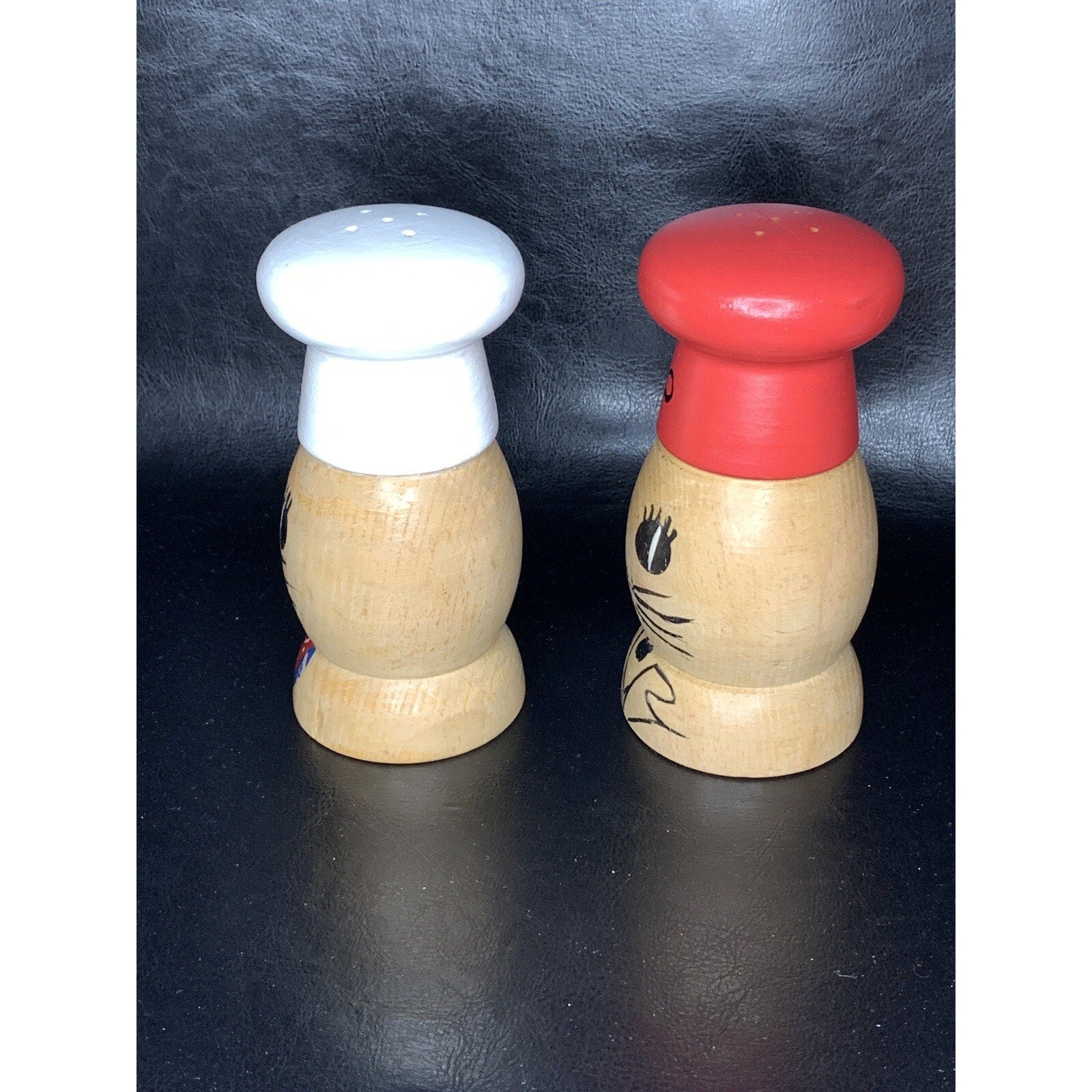Vintage Large Wood Chef Cat Salt & Pepper Shakers Japan 1950s