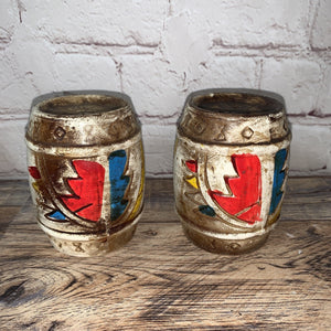 Vintage Large Ceramic Drum Salt & Pepper Shakers Native American (A)