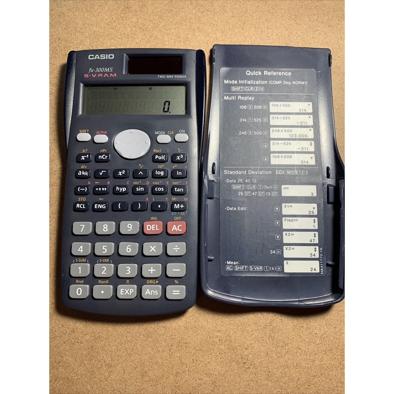 Casio Fx-300MS Solar Scientific Calculator S-V.P.A.M. with Cover - Tested