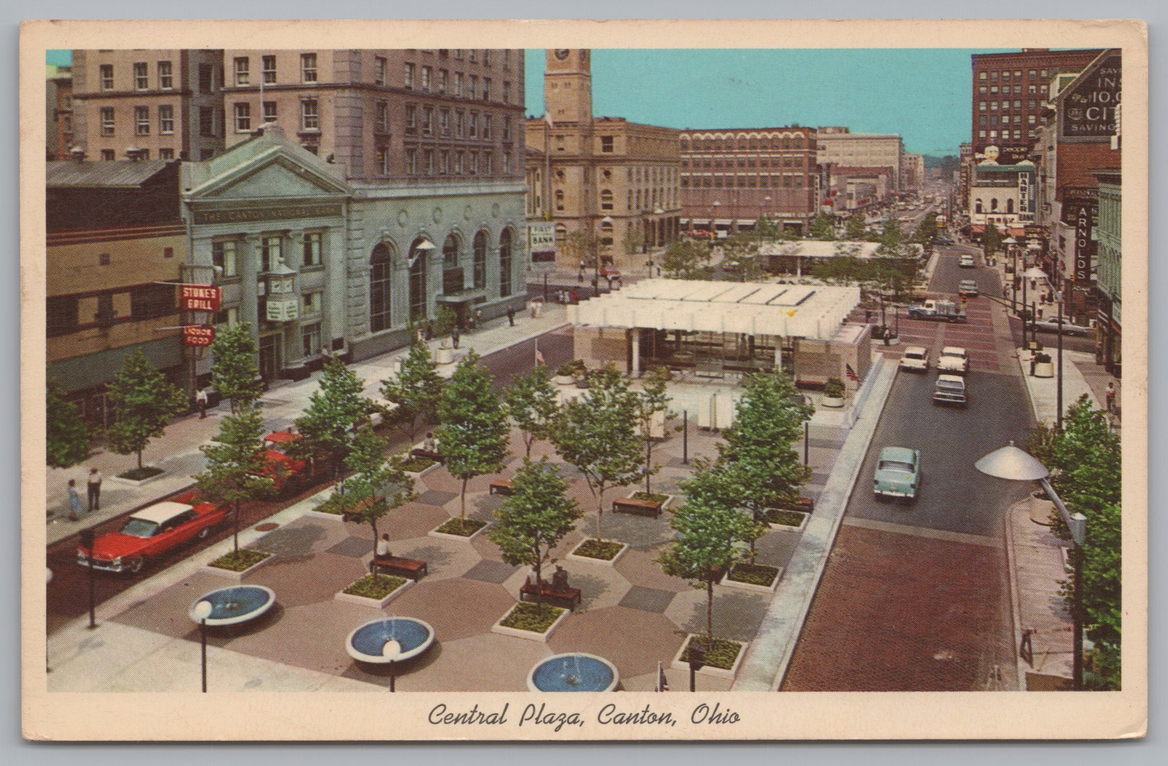 Central Plaza, Looking North In Downtown Canton, Ohio, USA, Vintage Post Card.