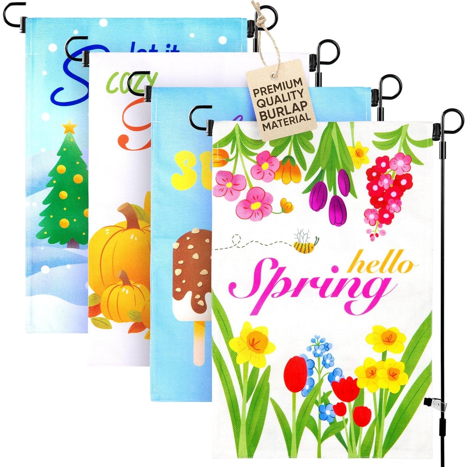 Set of 4 Seasonal Garden Flags Indoor/Outdoor-Summer, Autumn, Winter & Spring Decoration - 12.5" x 18" Double-Sided Garden Flag