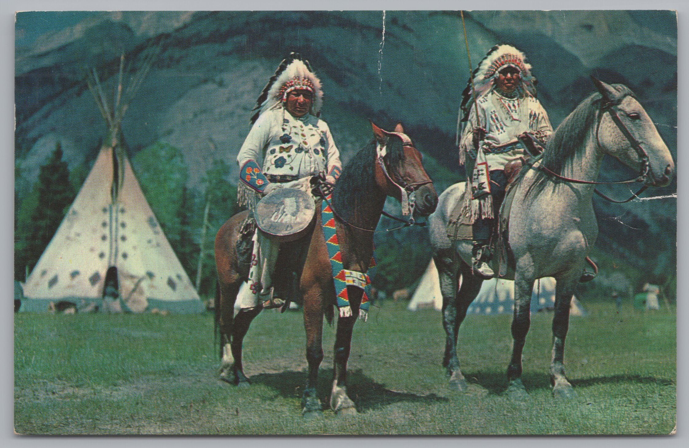 Indian Chief Native Setting Horseback, Vintage Post Card