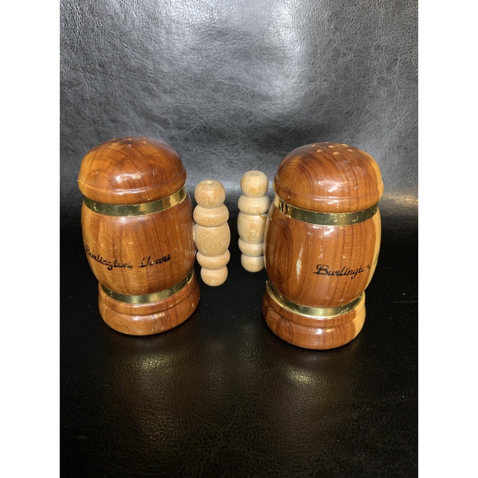 Vintage Wood Burlington Iowa Souvenir Salt & Pepper Shakers