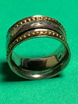 Vintage Hammered Sterling Silver & Gold Wide Band Spinner Ring Size 7 1/4