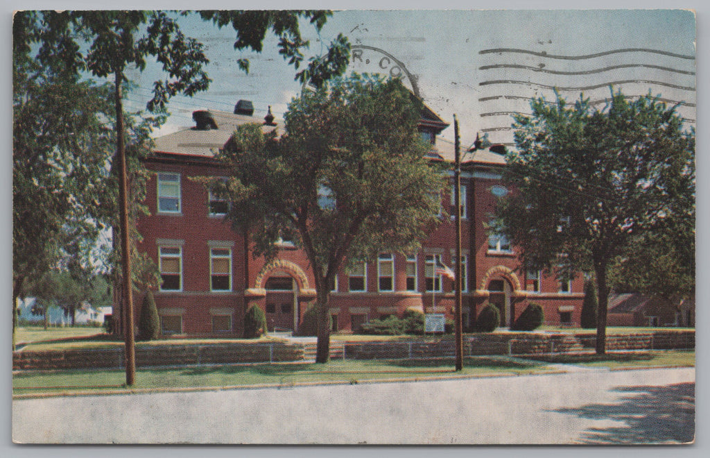 High School At Abilene, Kansas, Vintage Post Card.