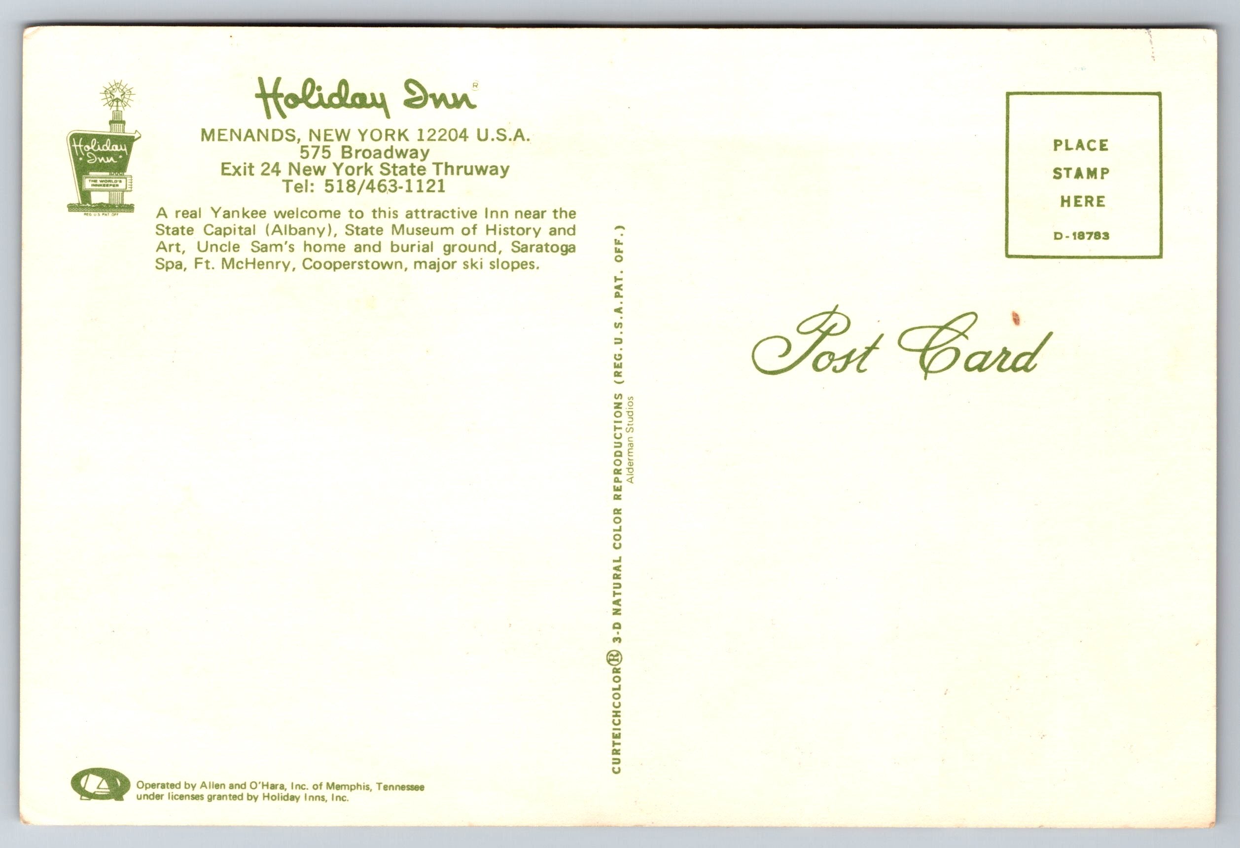 Holiday Inn Menands, New York, Vintage Post Card