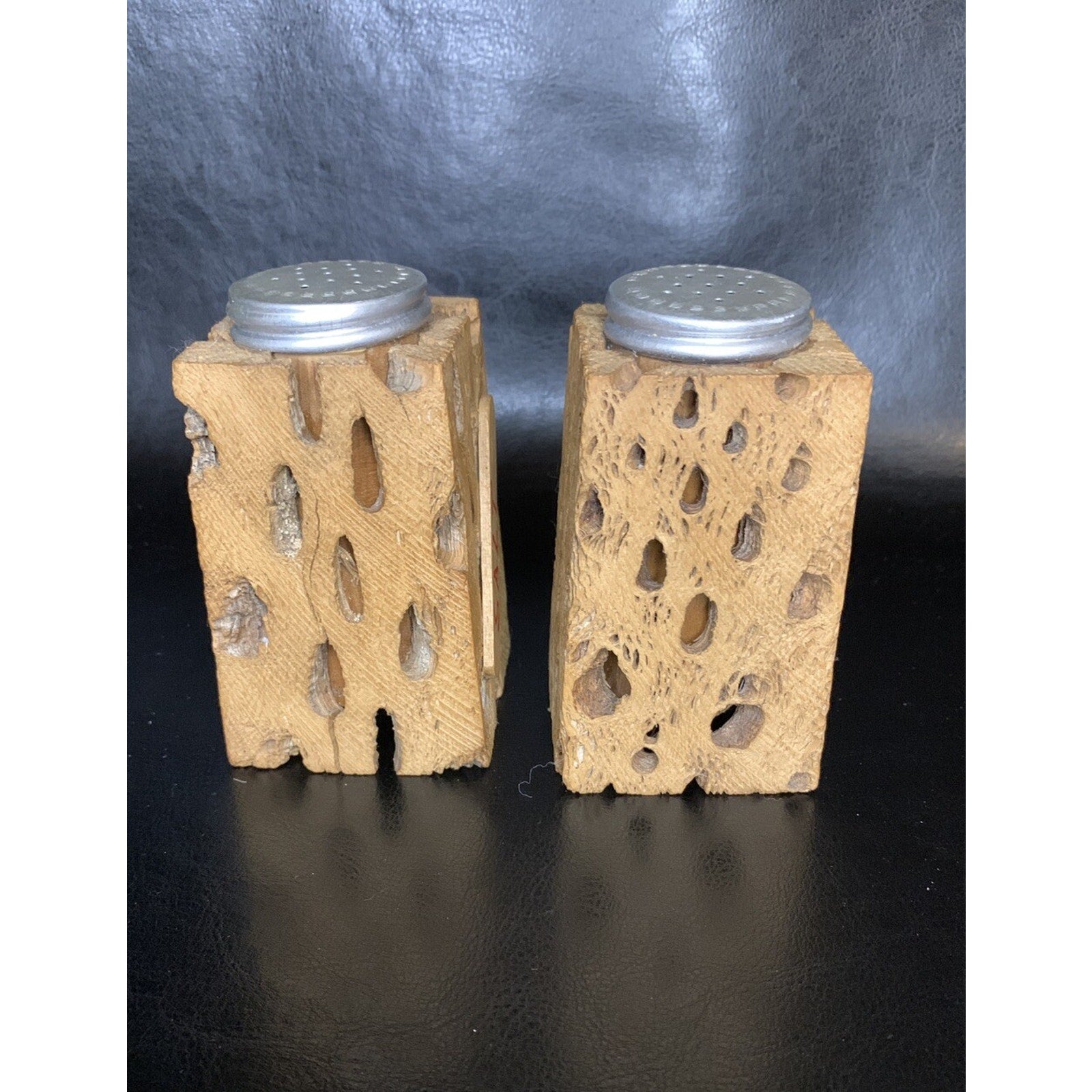 Vintage Cholla Cactus Square Salt & Pepper Shakers Wood