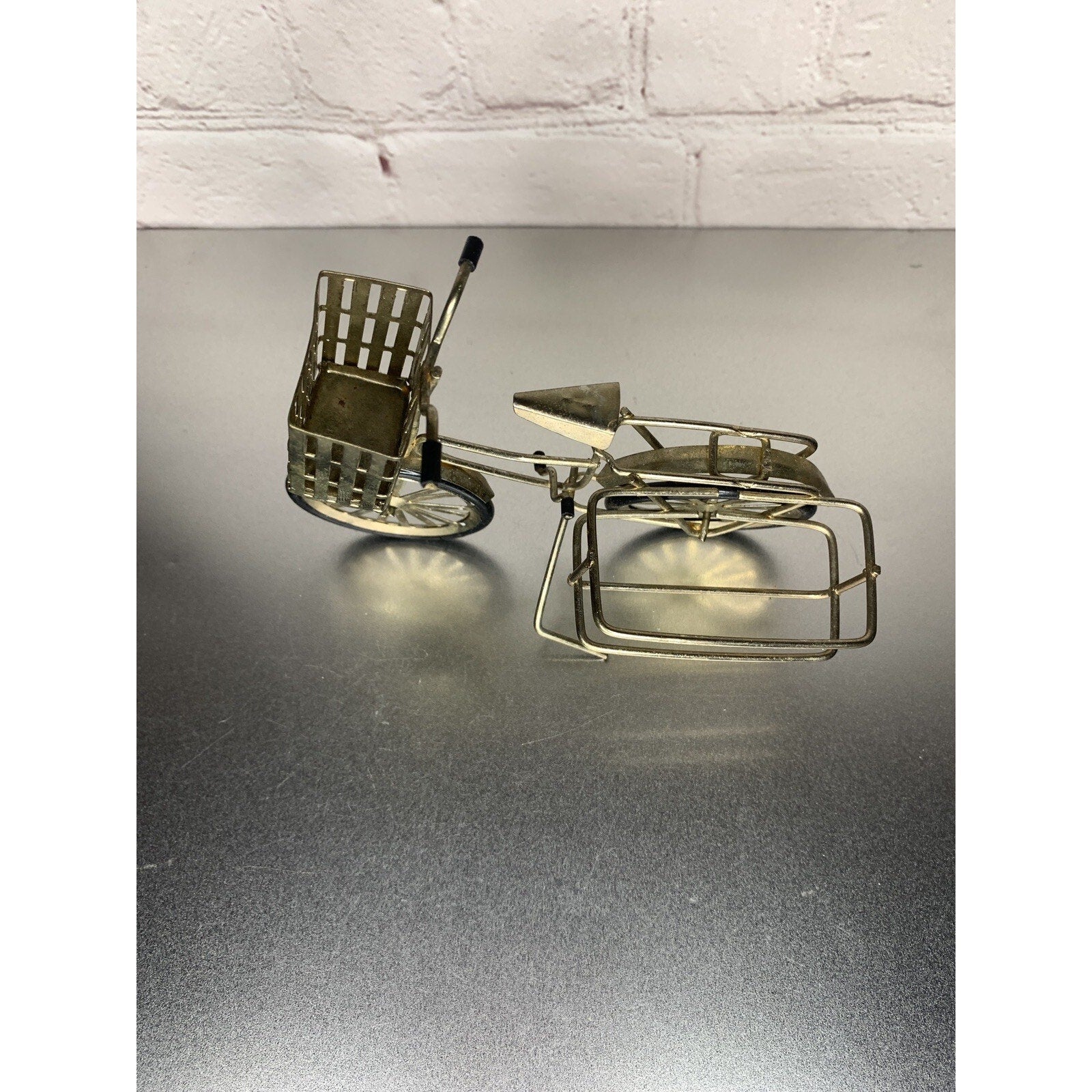 Vintage Goldtone Bicycle Salt & Pepper Shaker Toothpick Caddy/Holder