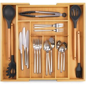 Expandable Bamboo Kitchen Drawer Organizer - Adjusts to Fit, Durable Bamboo