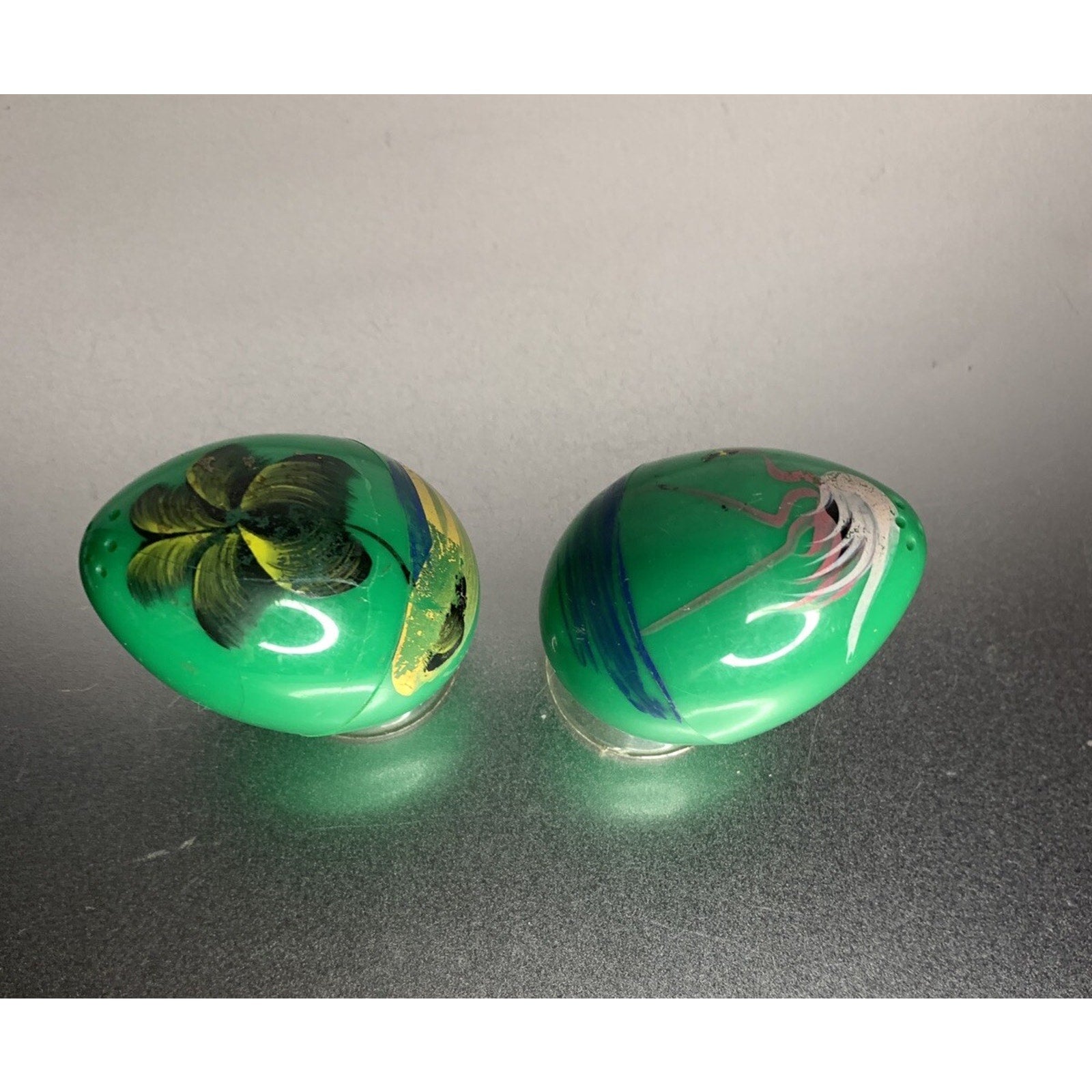 Vintage Tropical Egg Salt & Pepper Shakers Plastic Green