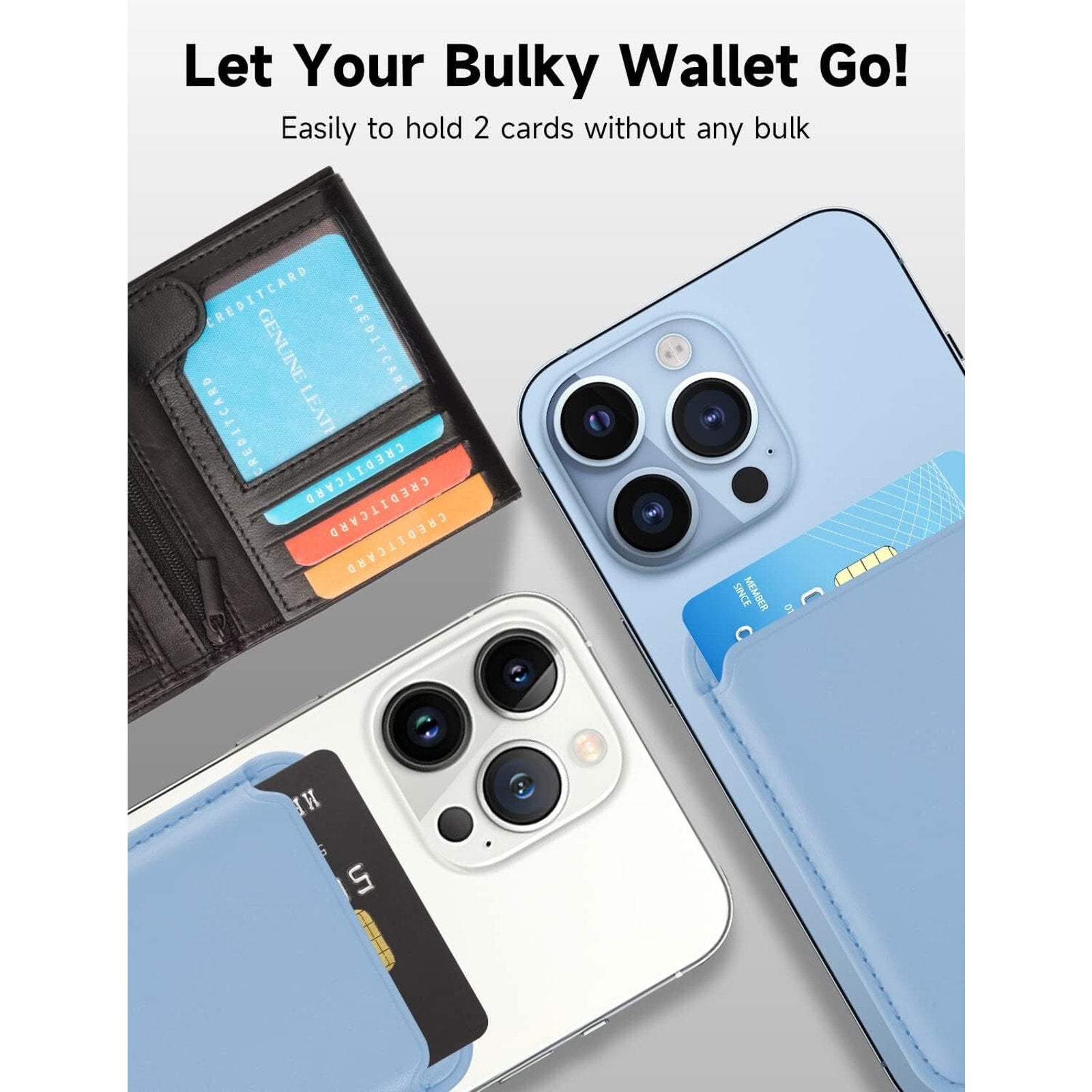 Magnetic Card Wallet Holder w/MagSafe for iPhone 15, 14, 13, Max/Plus/Pro-Blue