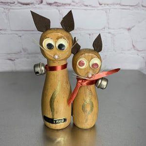 Vintage Wooden Enesco Magnetic Cat Couple Salt & Pepper Shakers Japan