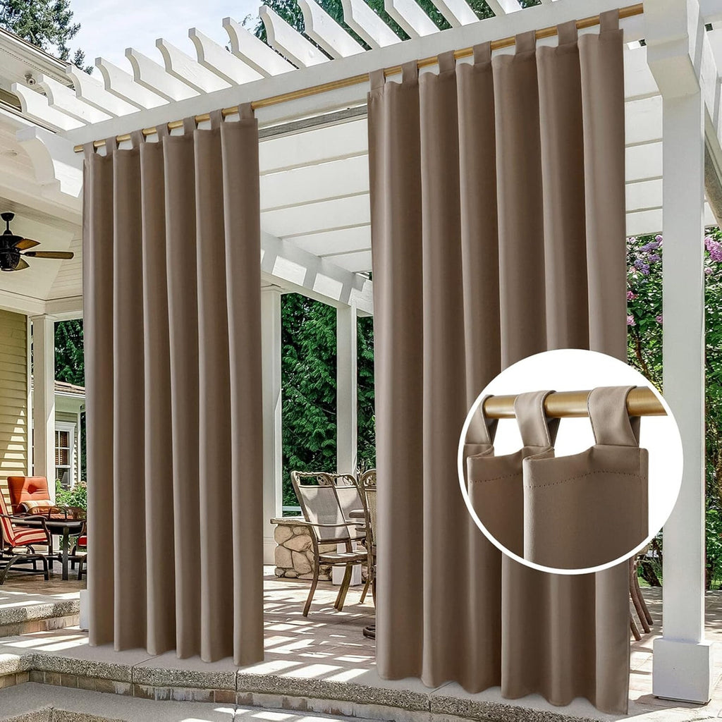 Tan Tab Top Outdoor Curtains Thermal Insulated Patio Waterproof Drapes