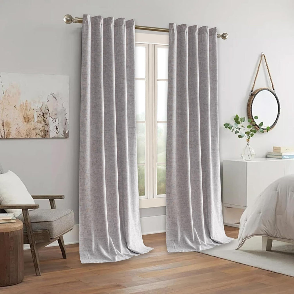 Linen Blackout Curtains Full Light Blocking 2 Panels 52Wx84L/ Light Gray