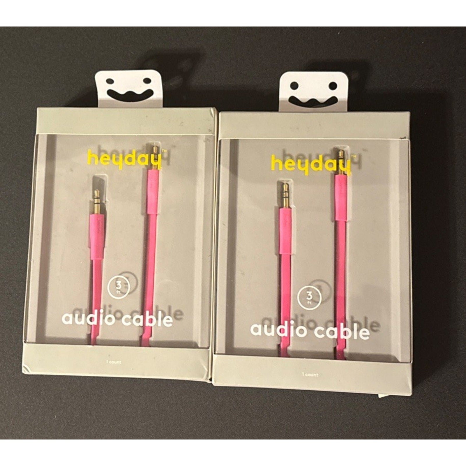 Heyday Audio Cable 3 Ft. 3.5 mm Aux Plug Pink NEW - Lot of 2