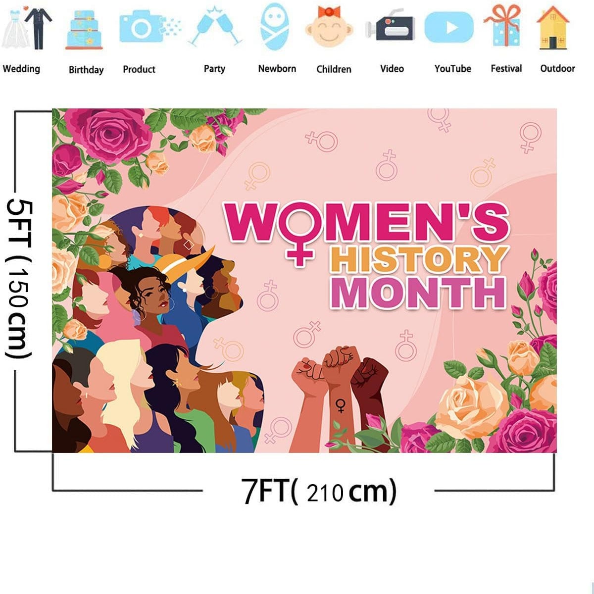 Women History Month Backdrop Photo Props Decor Banner Back Drop