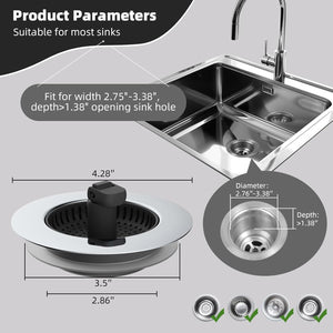 Universal 3 in 1 Kitchen Sink Drain Strainer with Sink Stopper, Chrome Stainless