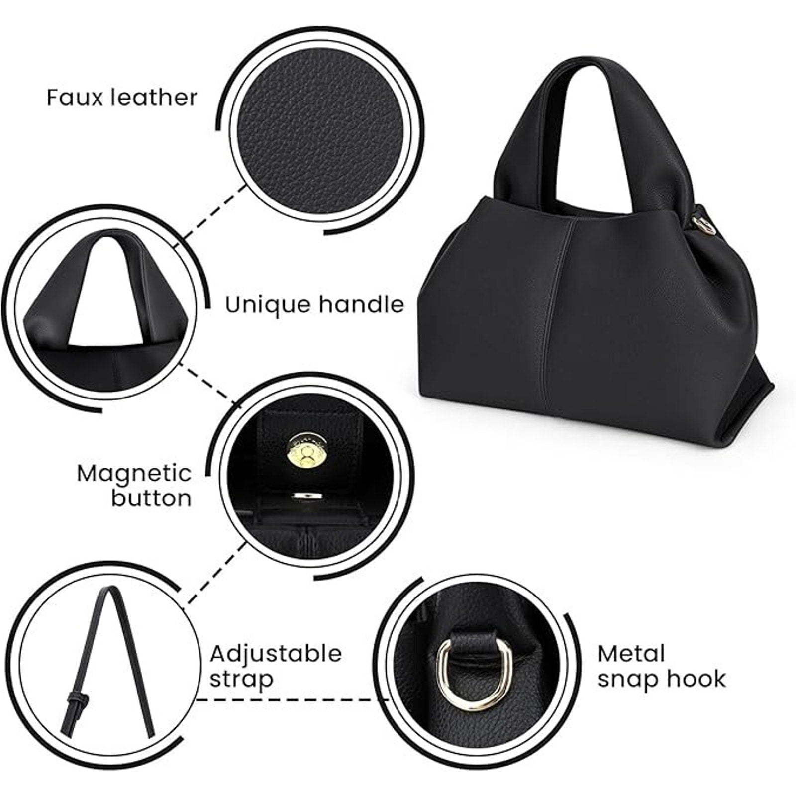 Cloud Pouch Dumpling Clutch Purse, Shoulder, Crossbody Bag with Removable Strap